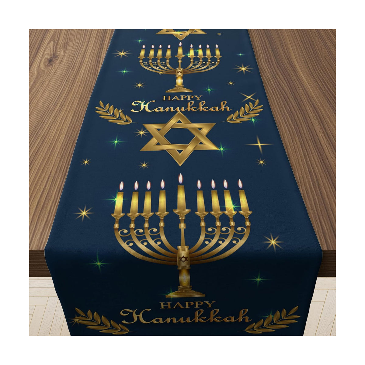 Hanukkah Decorations - Navy Blue Gold Hanukkah Table Runner