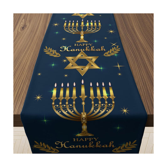 Hanukkah Decorations - Navy Blue Gold Hanukkah Table Runner