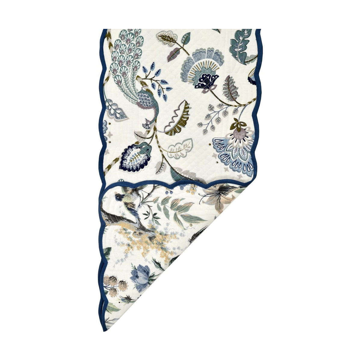 Peacock Vines Luxury Handcrafted Runner (Reversible) Cotton Quilted Fabric Machine Washable – Elegant Home Decor – 14 x