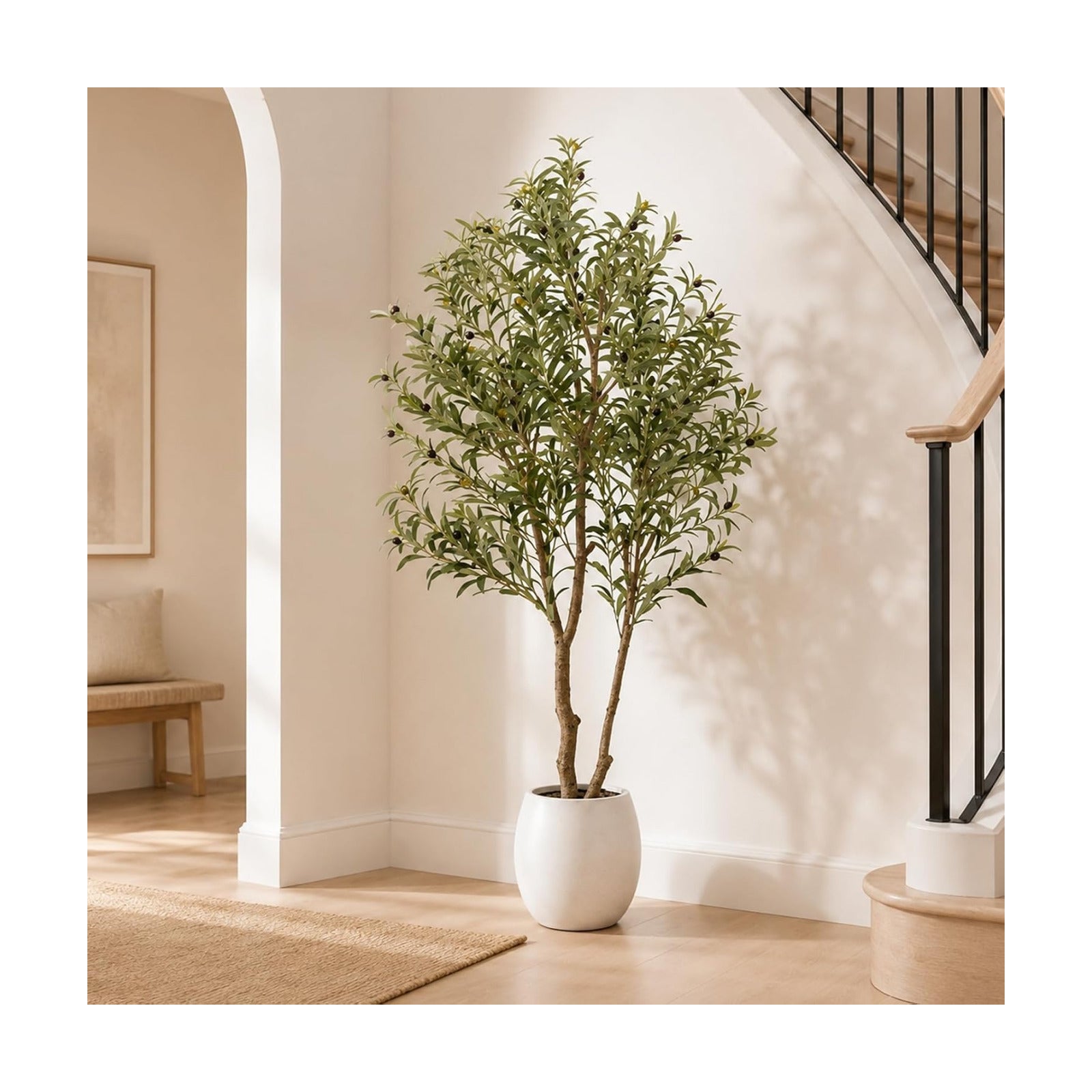 Faux Olive Trees Indoor, 7FT Tall Fake Olive Tree with Black Planter