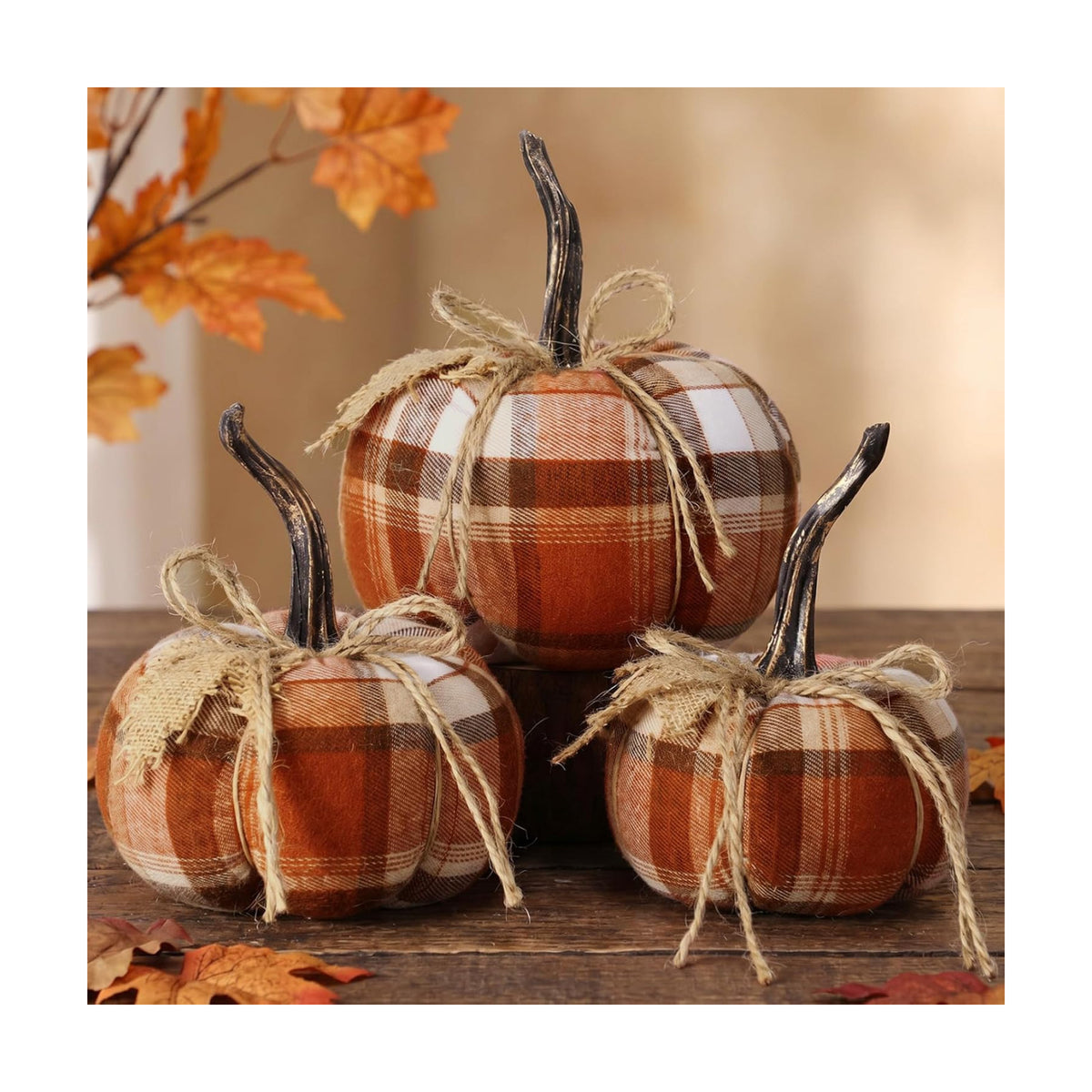 Beeveer 3 Pcs Fall Pumpkins Decor Rustic Brown Autumn Pumpkins Decorative