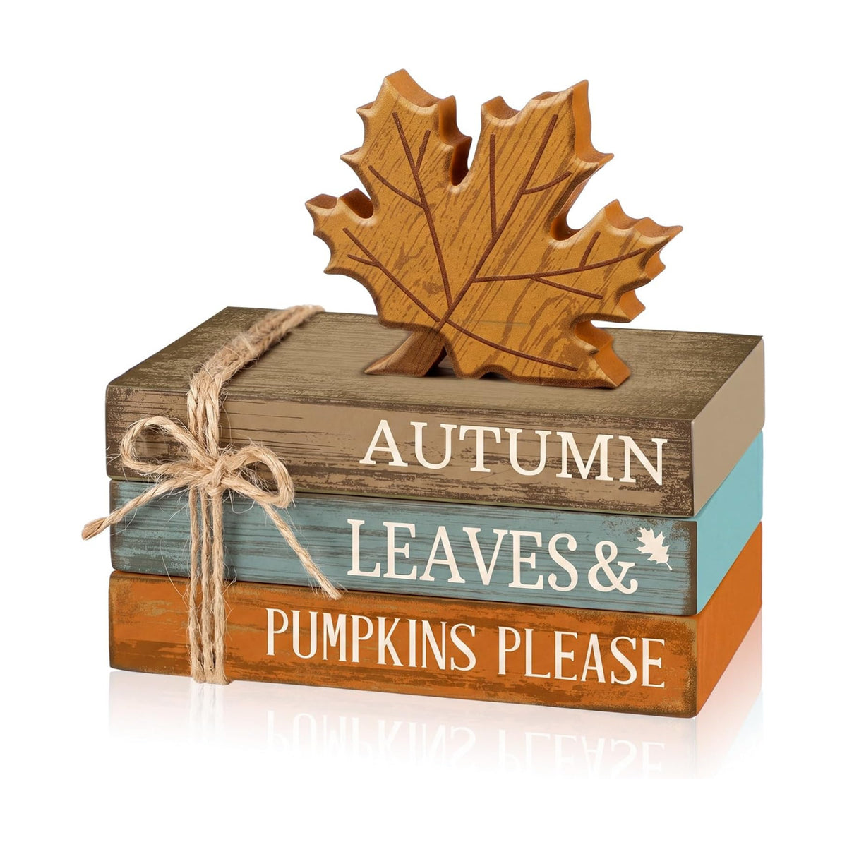 4 Pcs Fall Decorations for Home, Maple Leaf Book Stack Block Sign