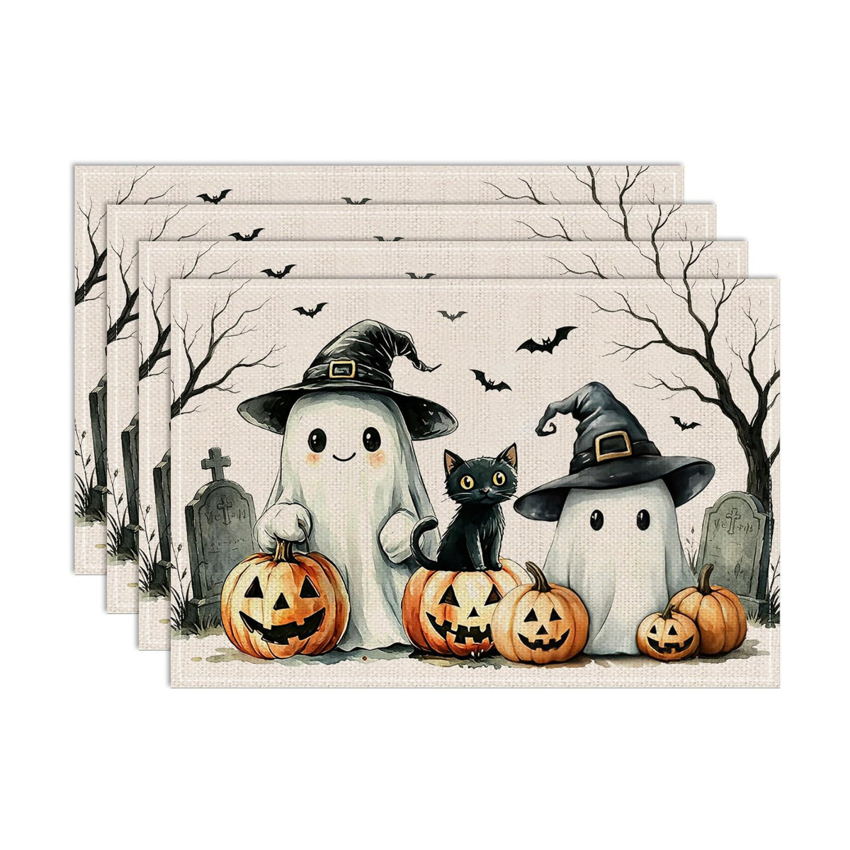 Place Mats Set of 4 12x18 inch (Ghost, 12"x18")