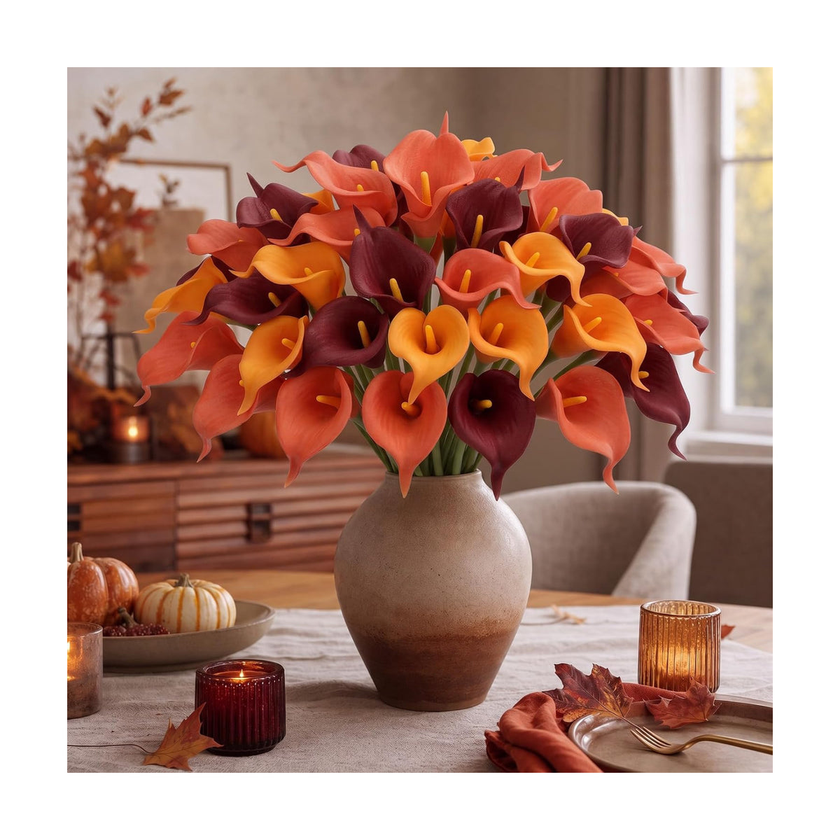 36 Pcs Halloween&Fall Flower Picks 14", Orange, Burgundy, Light Orange