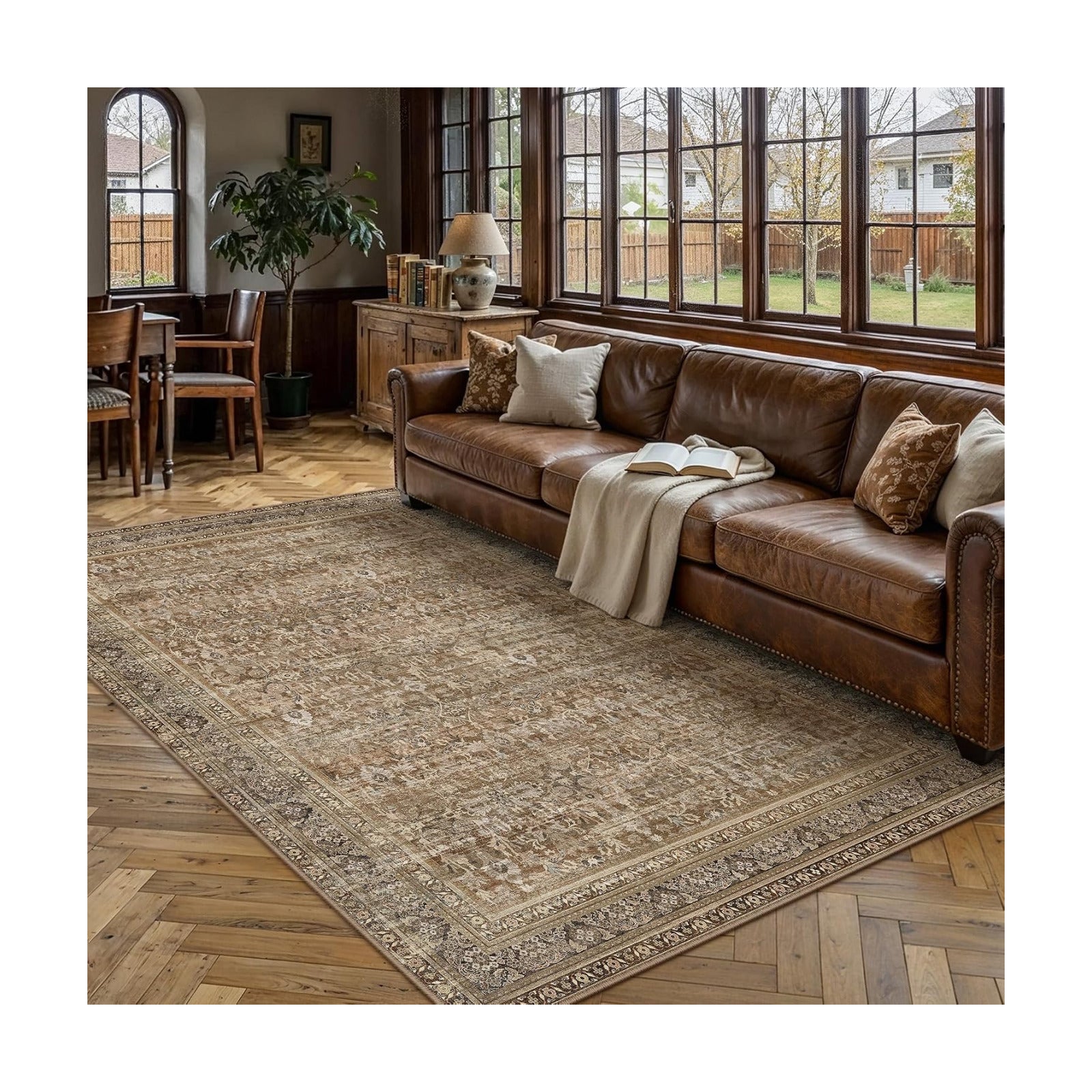 6x9 Brown Neutral Retro Area Rug