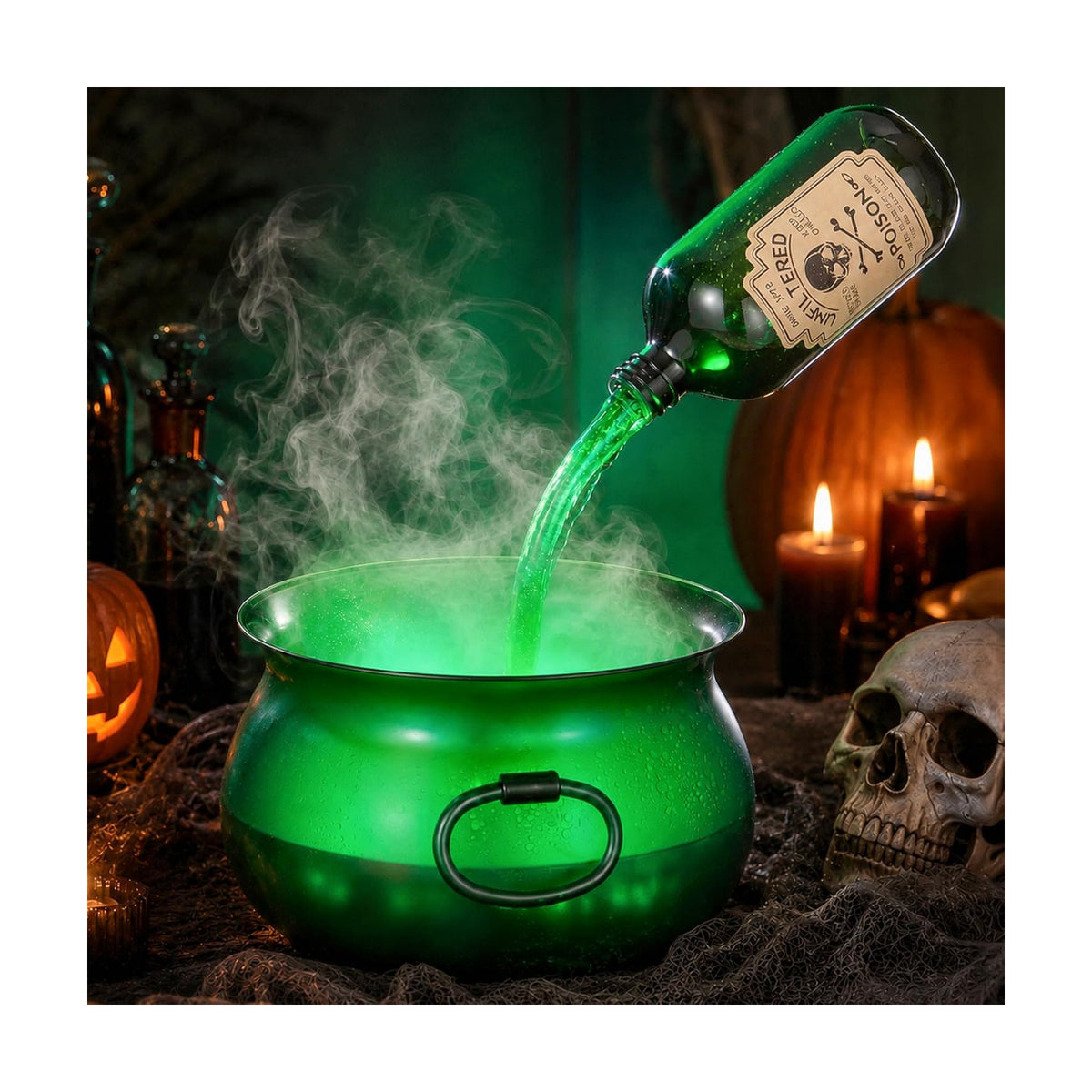 Large Translucent Witches Cauldron with Magic Floating Potion Bottles