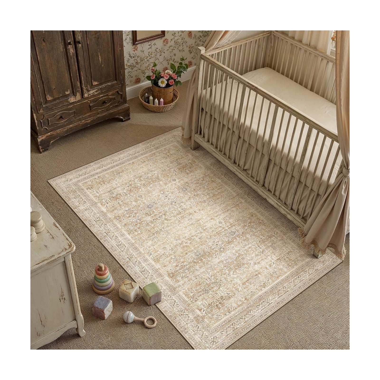 3x5 Beige Neutral Retro Area Rug
