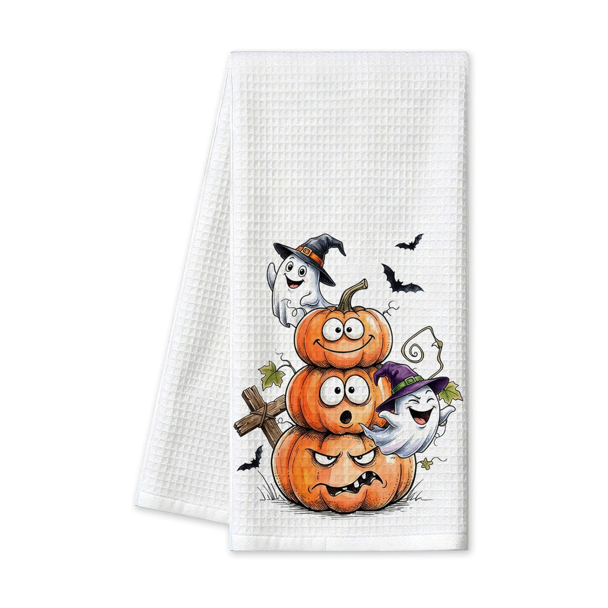 Halloween Hand Towels, Pumpkin Waffle Kitchen Towels 16x24 Inch