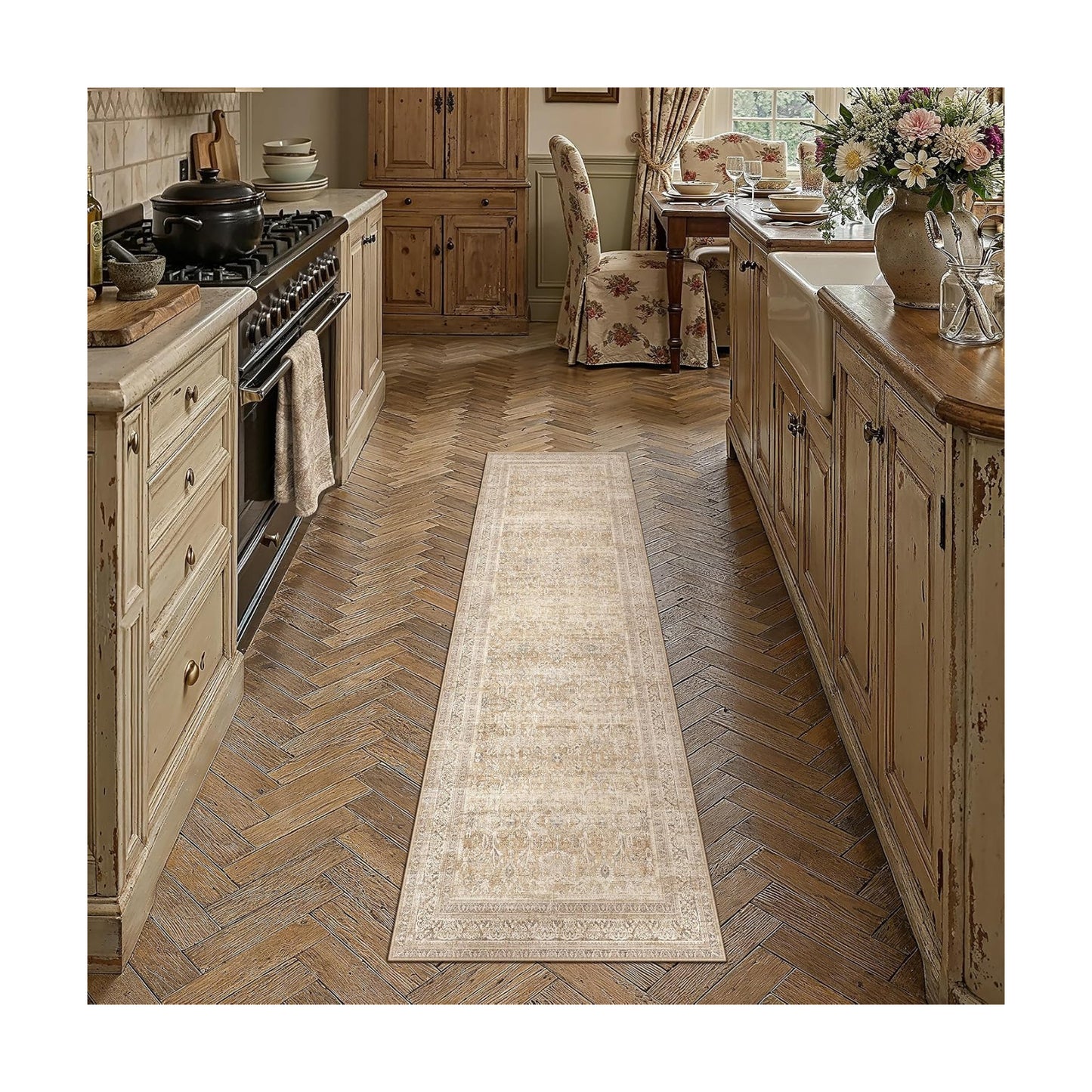 2x8 Beige Neutral Retro Runner Rug