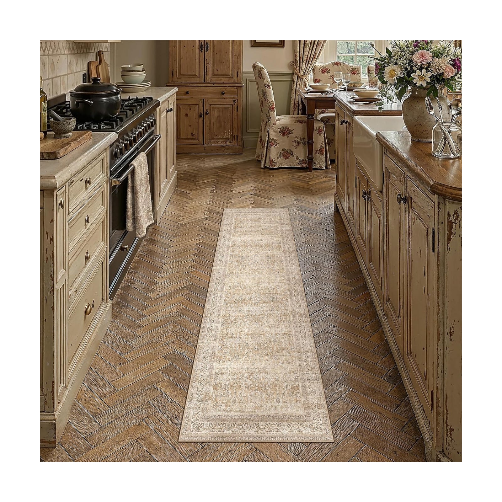 2x8 Beige Neutral Retro Runner Rug