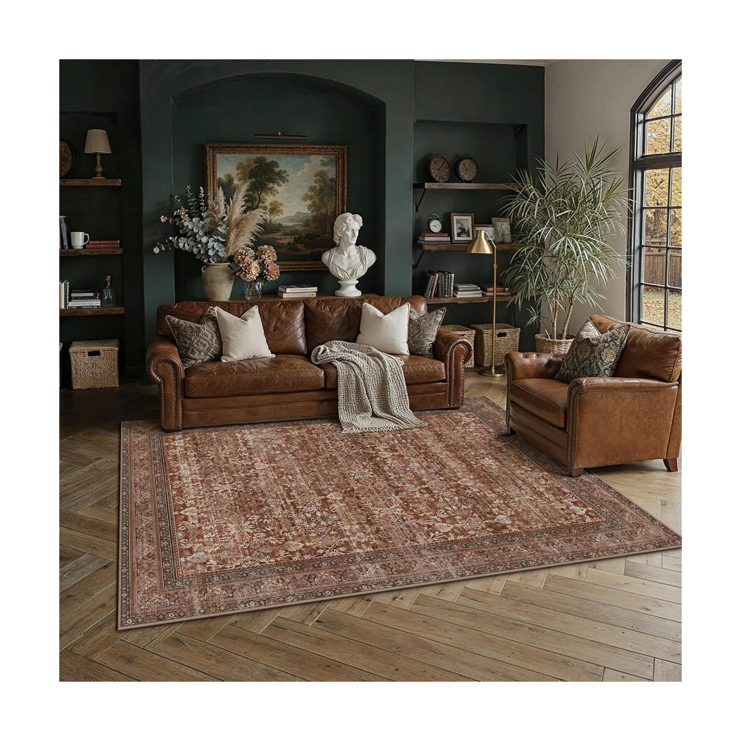 6x9 Red Rust Neutral Retro Area Rug