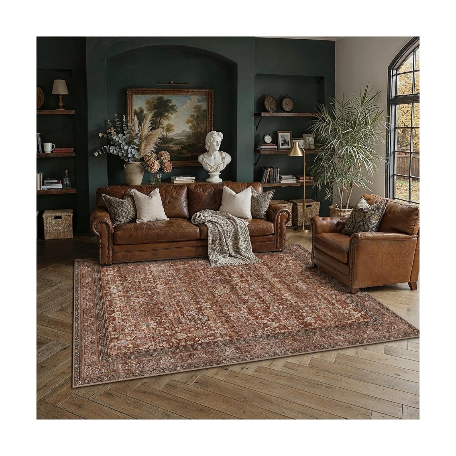 6x9 Red Rust Neutral Retro Area Rug