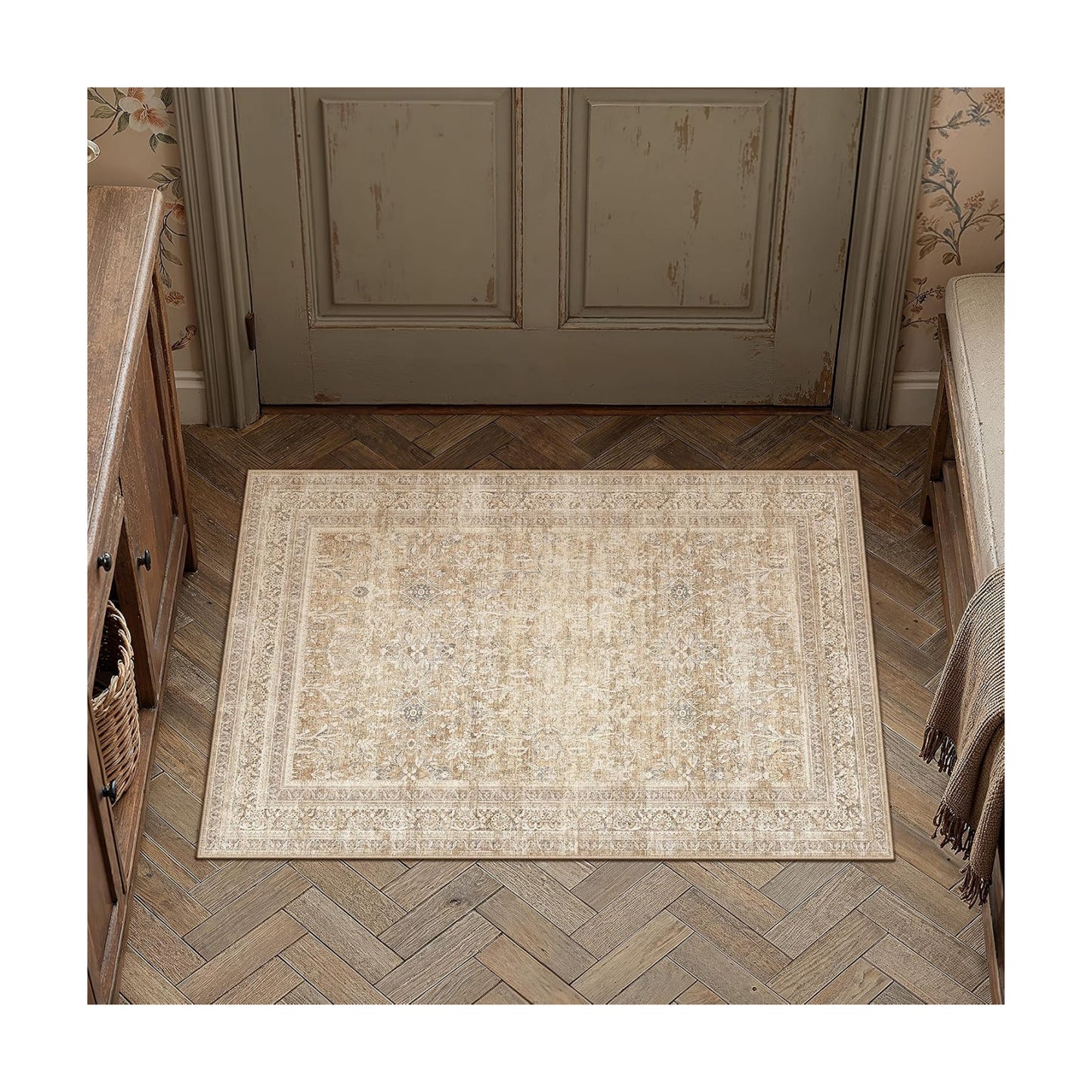 2x3 Beige Neutral Retro Area Rug
