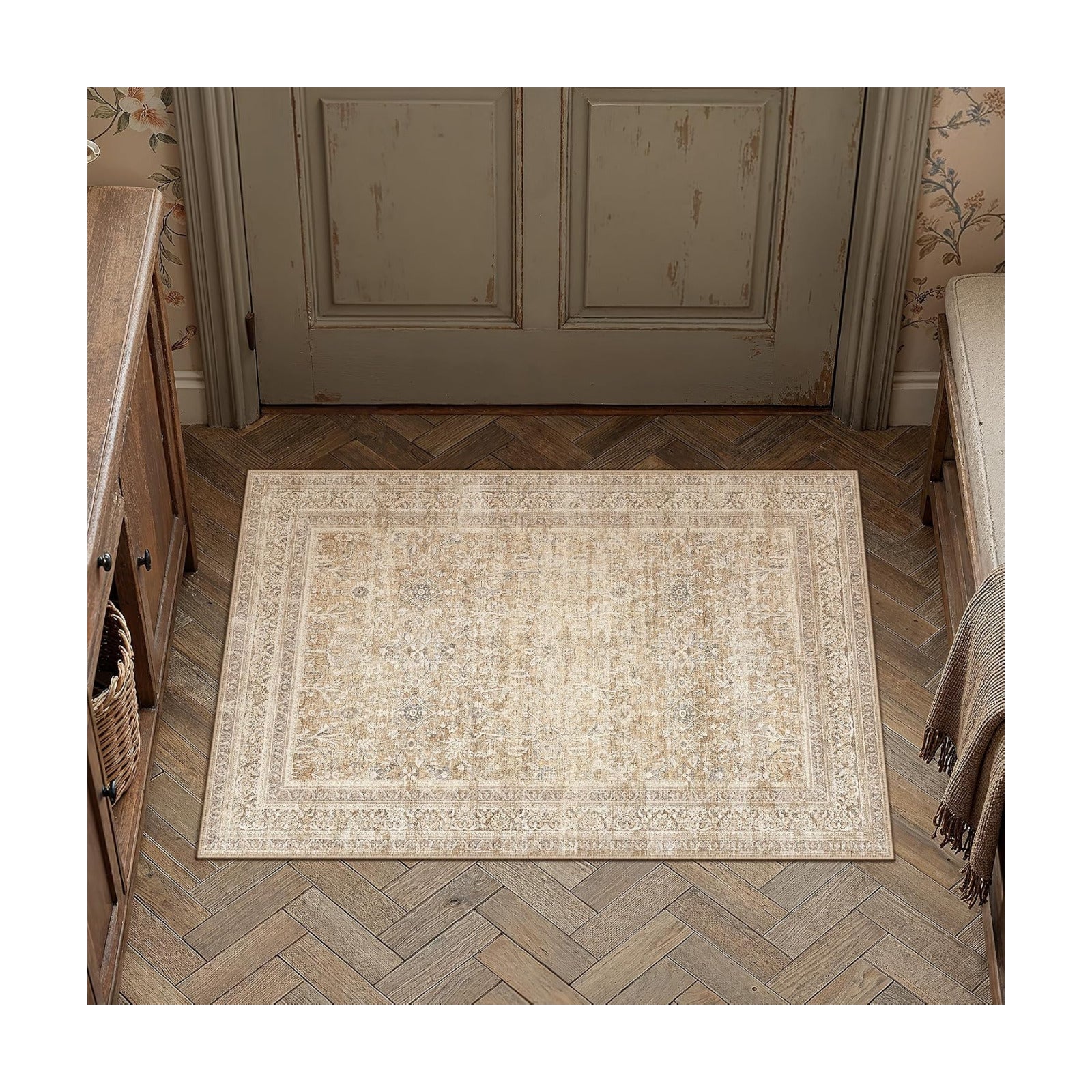 2x3 Beige Neutral Retro Area Rug