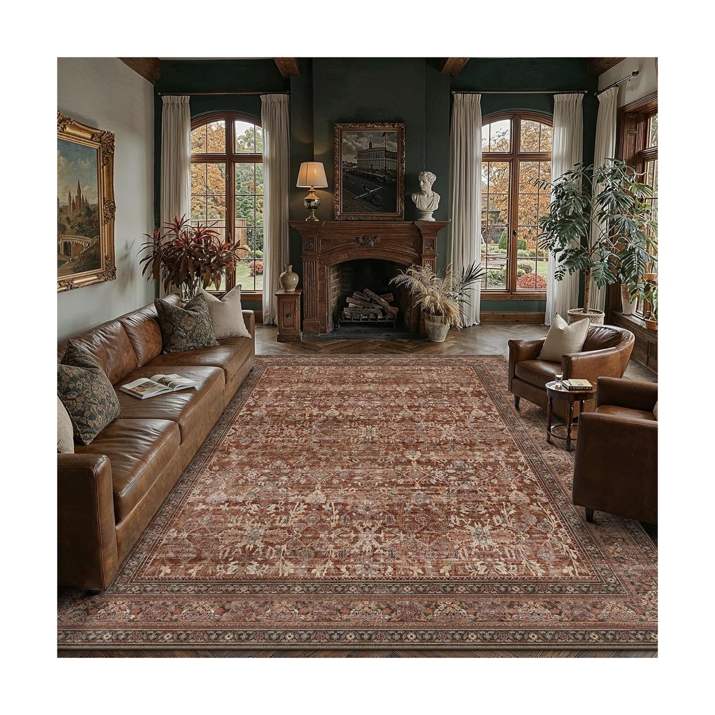9x12 Red Rust Neutral Retro Area Rug