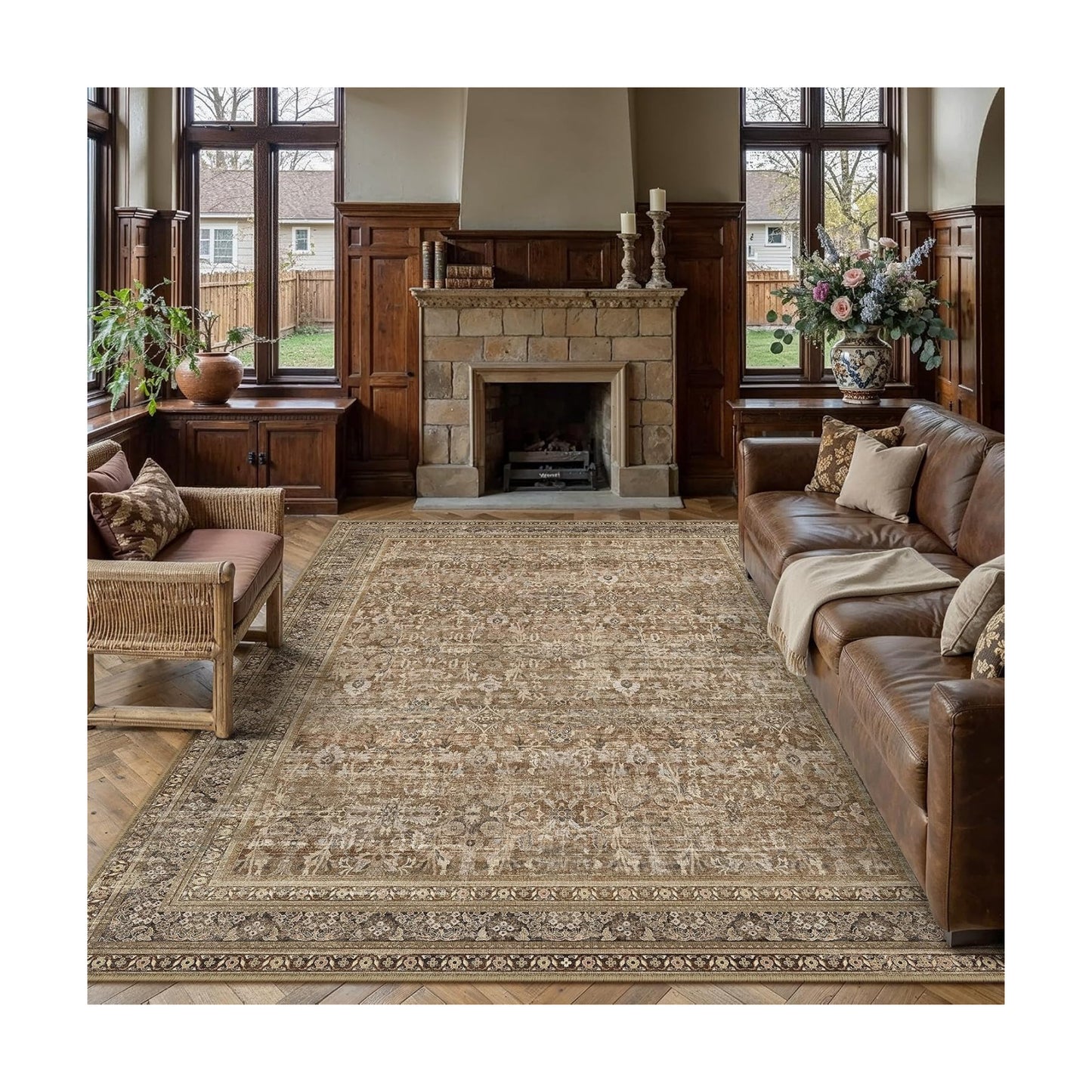 8x10 Brown Neutral Retro Area Rug