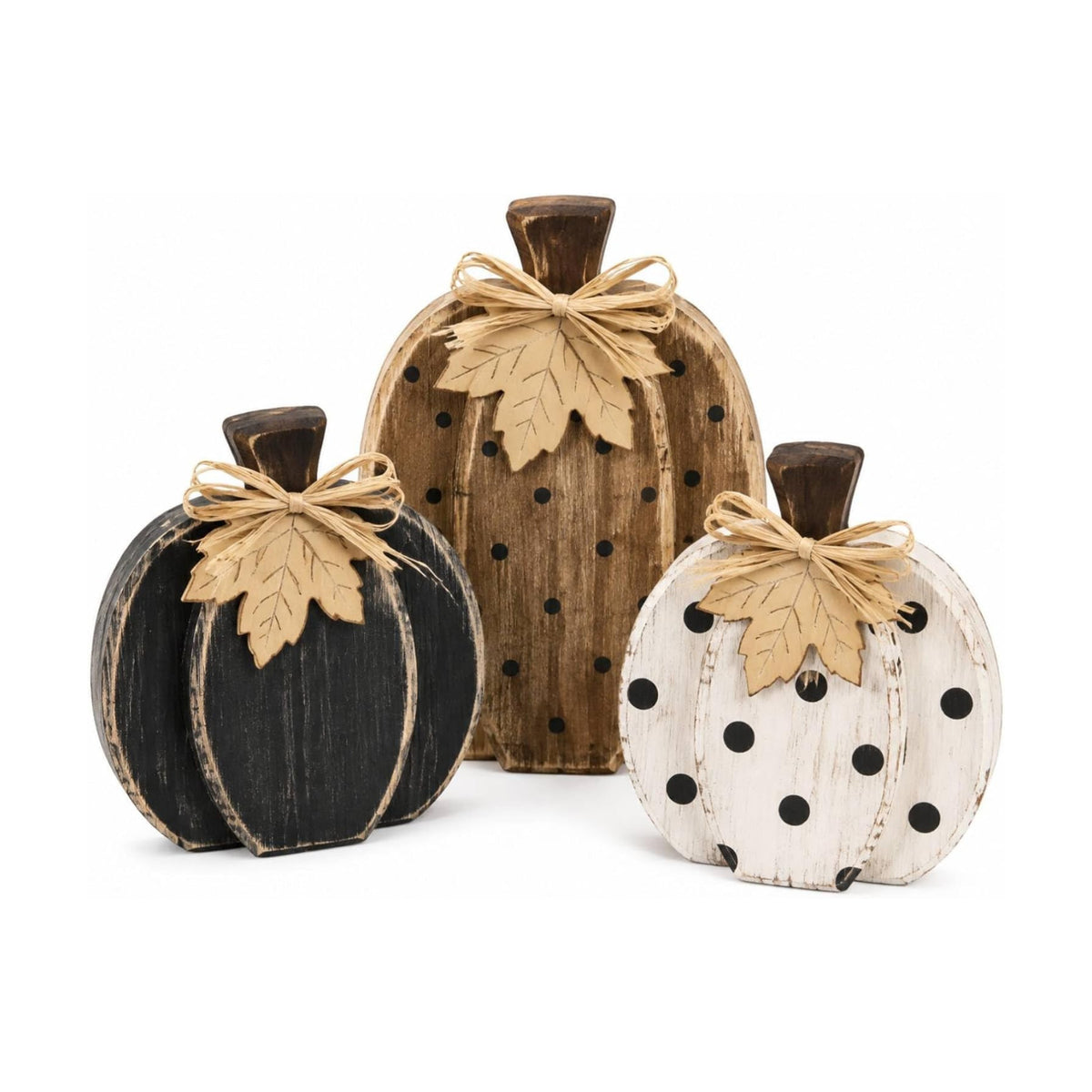 Cinnvoice 3 Pcs Fall Pumpkin Decor, Black White Pumpkin Tabletop Signs