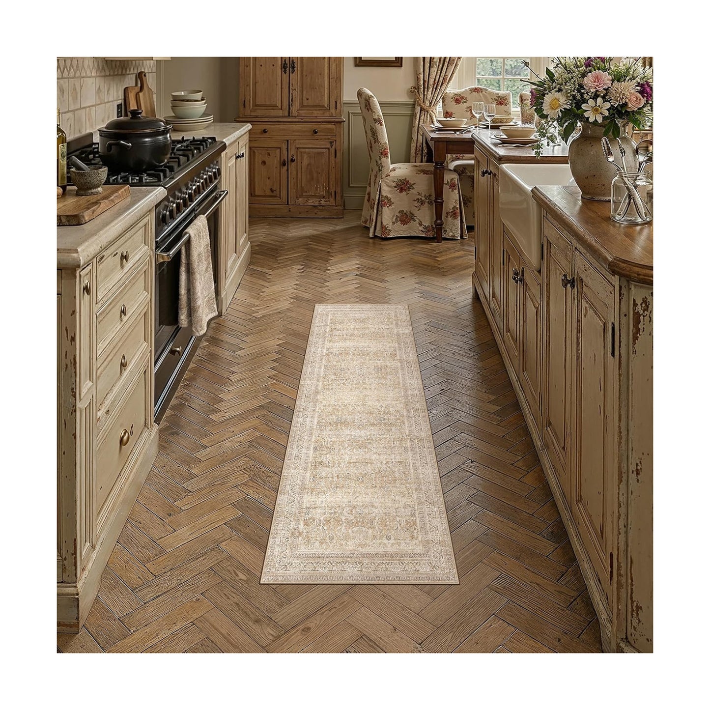 2x6 Beige Neutral Retro Runner Rug