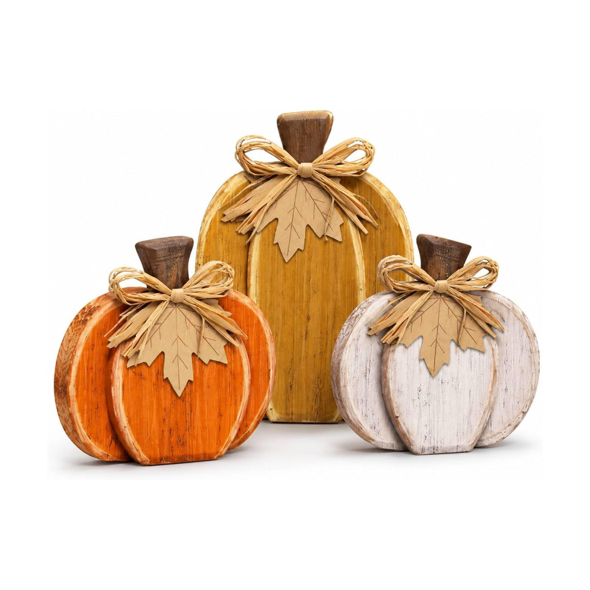 Cinnvoice 3 Pcs Fall Pumpkin Decor Fall Wooden Signs 3D Pumpkin Tabletop Signs Farmhouse Thanksgiving Tiered Tray Decorations for Home Harvest(Rustic,Yellow Orange,7.3" 9")