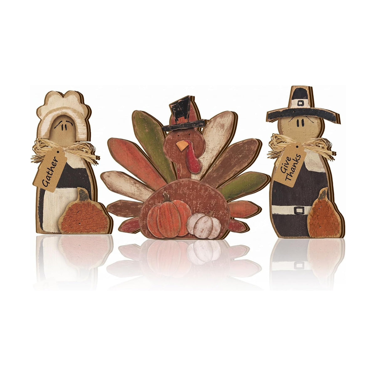 Cinnvoice 3 Pcs Fall Decorations Thanksgiving Pilgrim Turkey Tabletop Signs