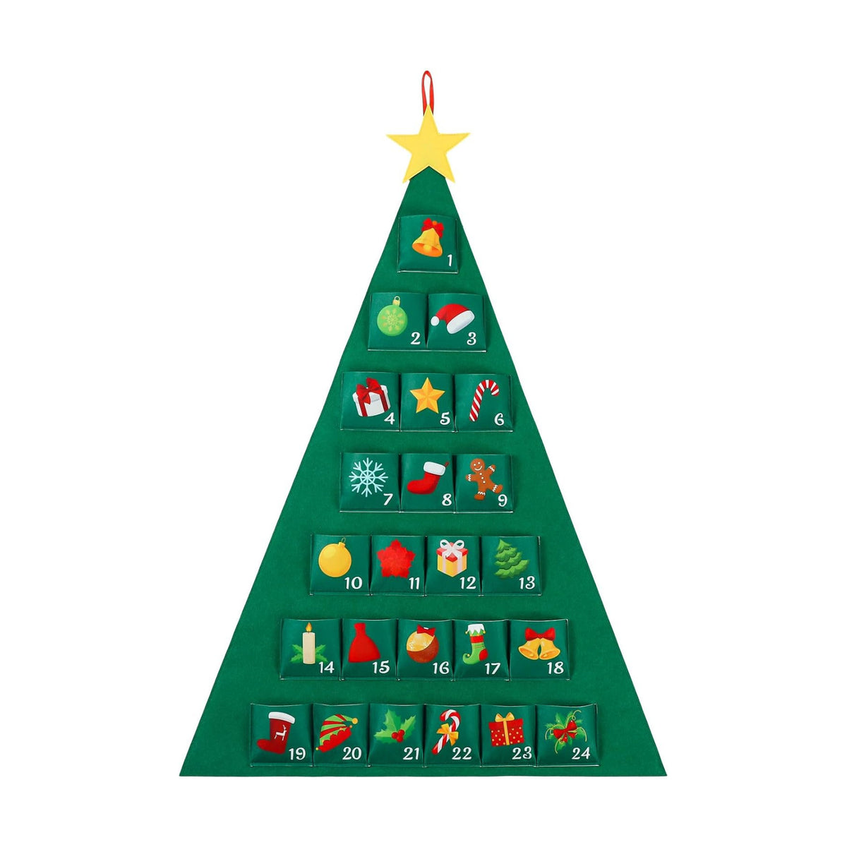 Irenare Christmas Tree Advent Calendar with 24 Pockets, 39.4 x 27.6 Inch