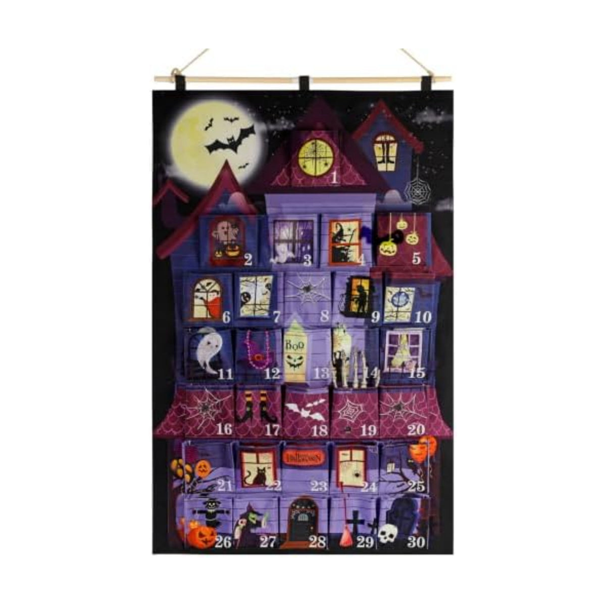 HOWAF Halloween Advent Calendar Haunted House Wall Hanging, 30 Days Countdown to Halloween Fabric Calendar with 30 Pockets, Spooky Castle Design Halloween Countdown Decor for Gifts Filling