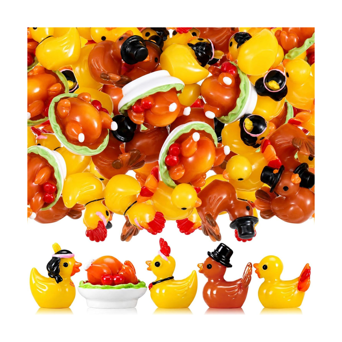 50 Pcs Thanksgiving Turkey Resin Duck Fall Mini Ducks Figurines