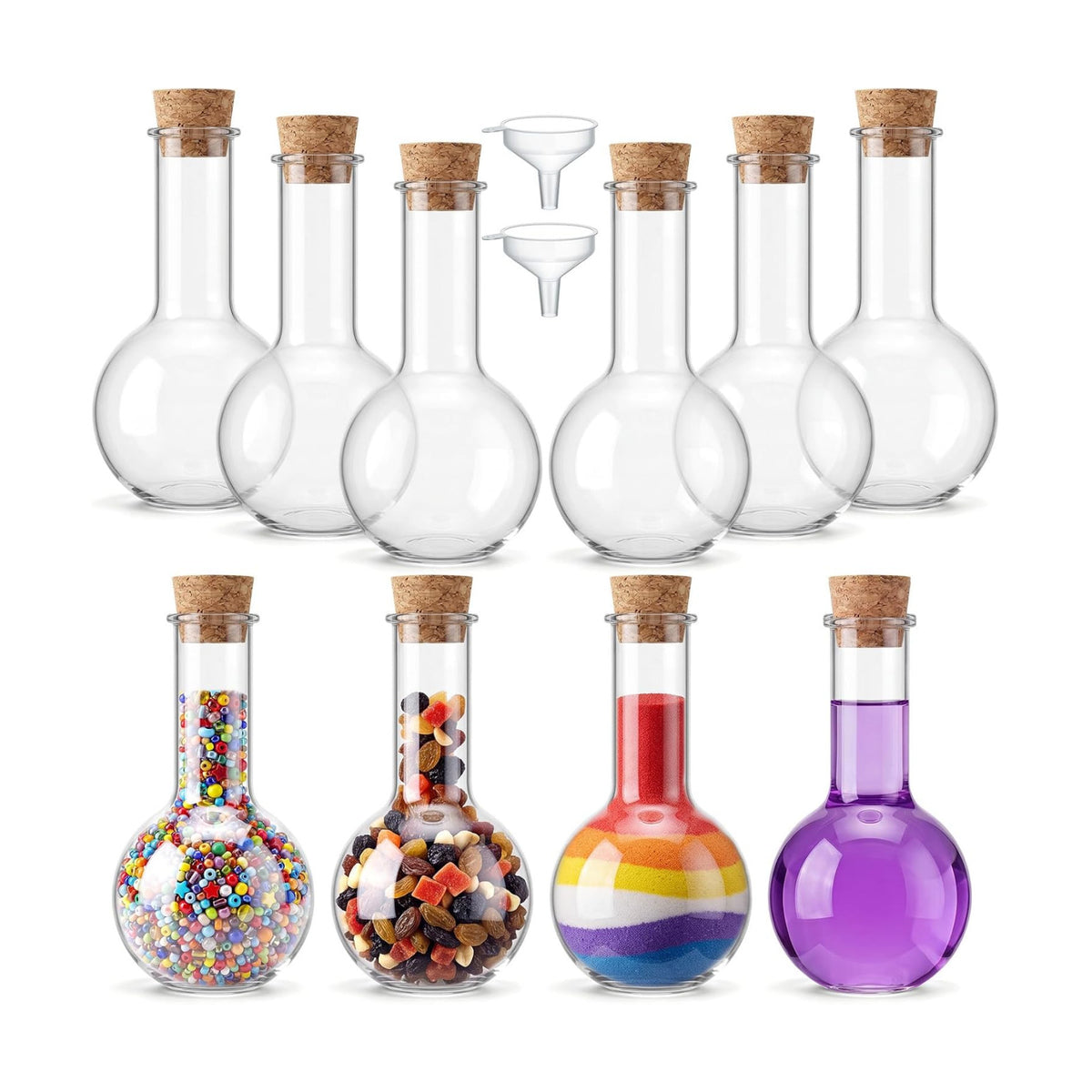 Baderke 10 Sets 3 oz Plastic Potion Bottles with Cork Ball Shaped