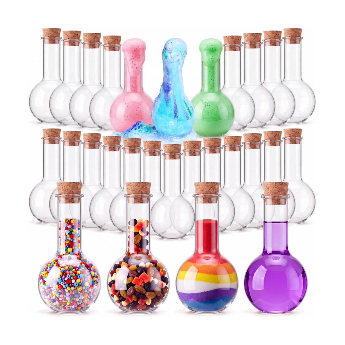 Baderke 30 Sets 3 oz Plastic Potion Bottles with Cork Ball Shaped