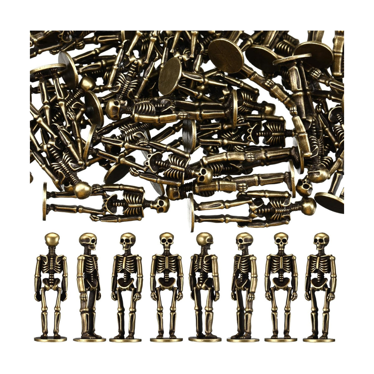 Civaner 50 Pcs Halloween Mini Brass Figurine Miniature, Skeleton