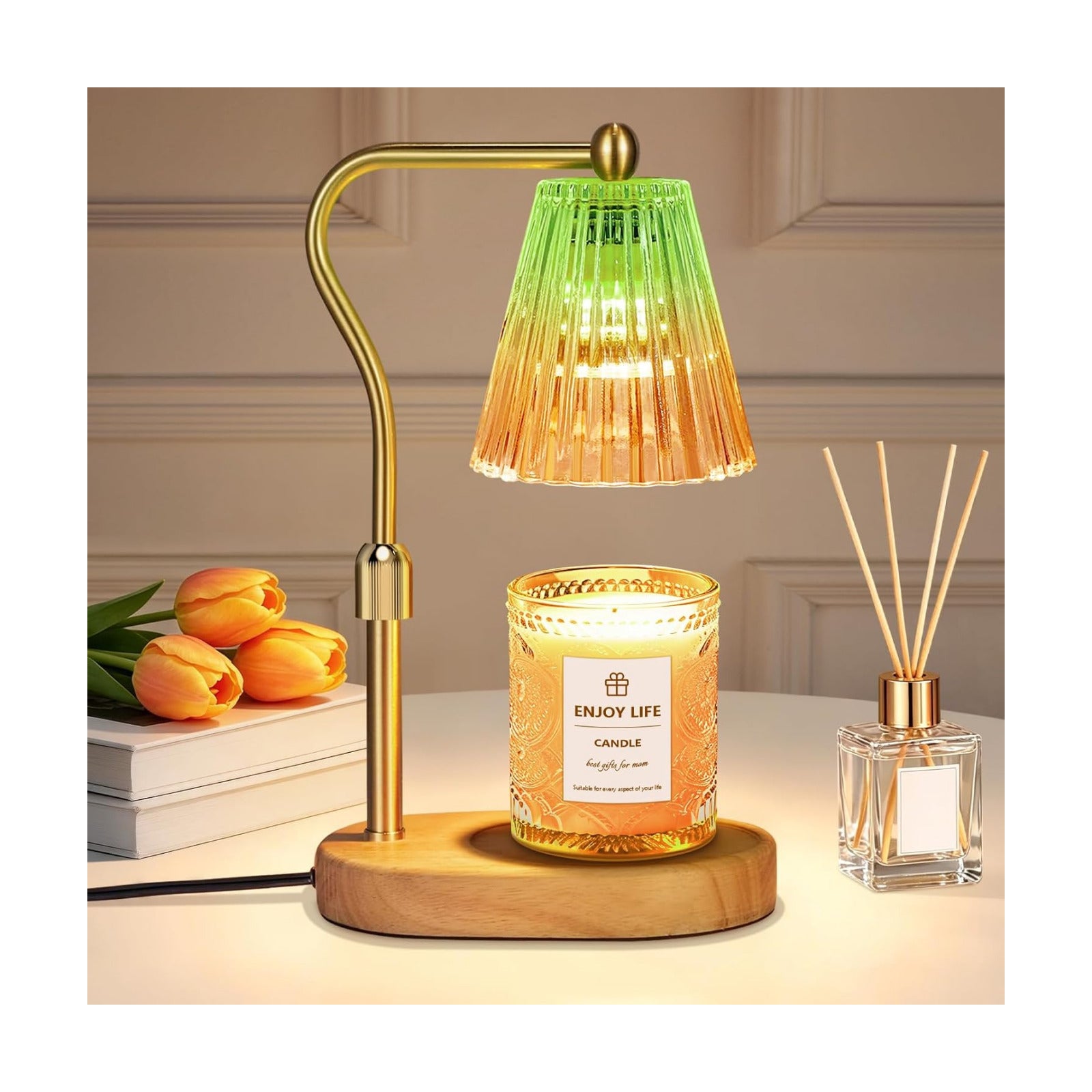 seenlast Green Gold Candle Warmer Lamp with Timer Dimmer Adjustable Height,Mothers Day Gifts,Electric Wax Warmer