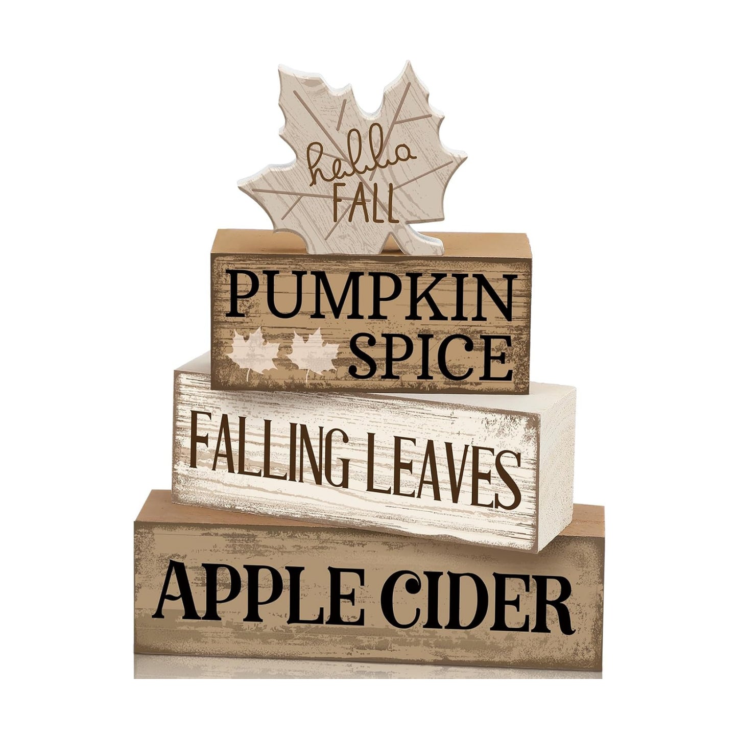 Moucuny 4 Pcs Neutral Fall Table Decor for Home Maple Leaf Wooden Blocks