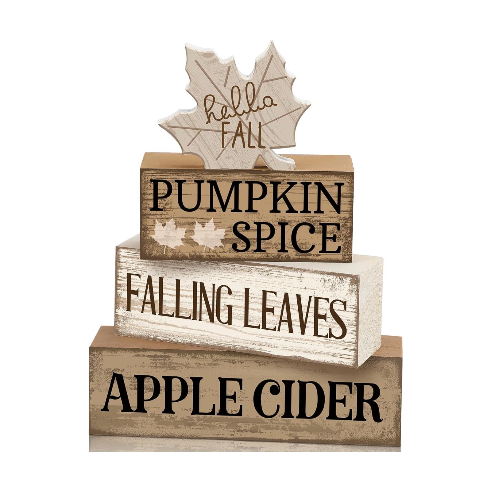 Moucuny 4 Pcs Neutral Fall Table Decor for Home Maple Leaf Wooden Blocks