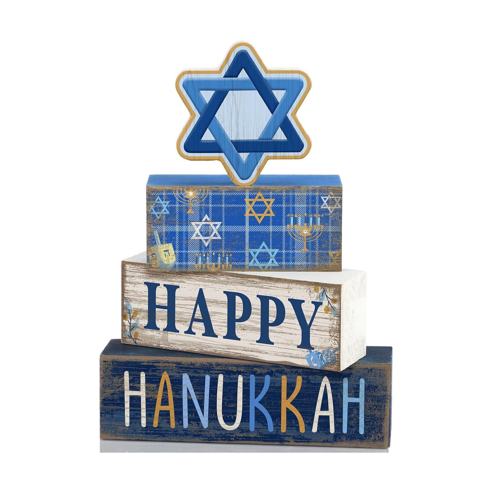 Lineshading 4 Pcs Wooden Hanukkah Block Signs Farmhouse Tiered Decor