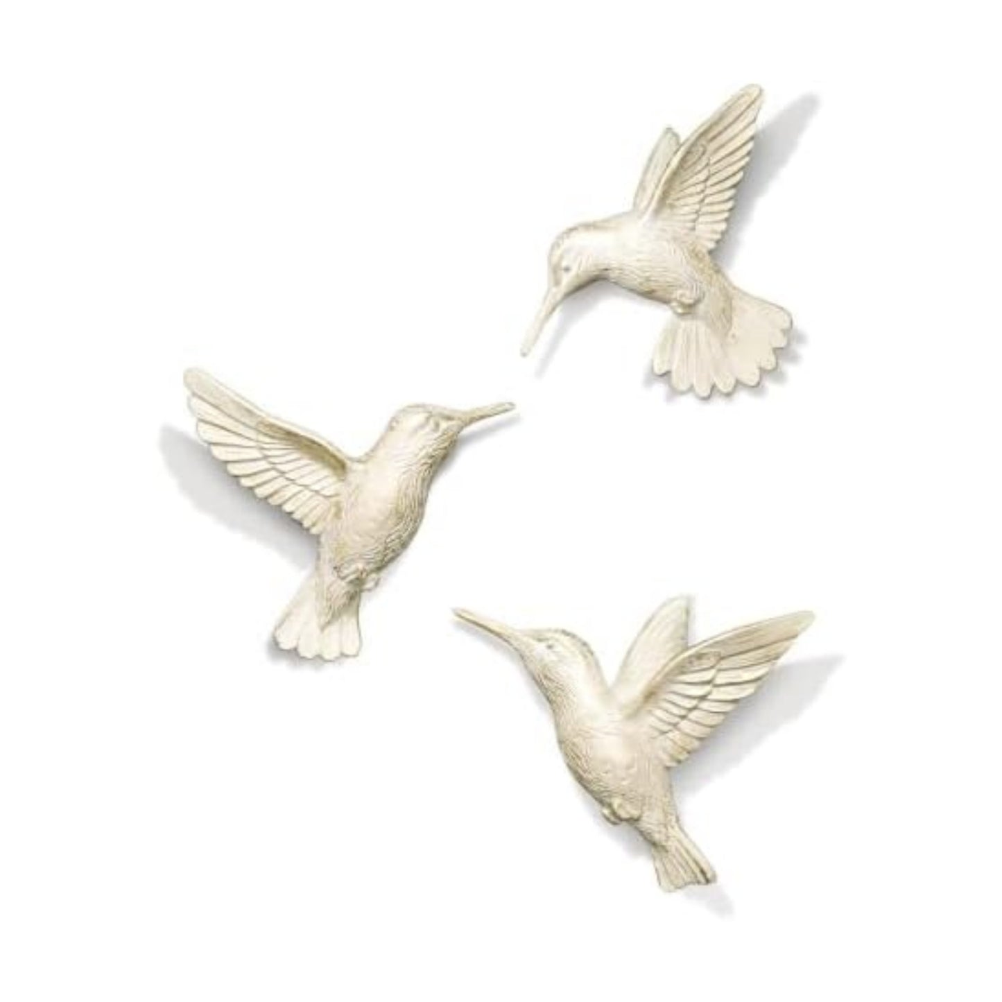 GUSFREUD 3D Hummingbird Wall Decor Set - Gold Resin Bird Wall Decor for Living Room, Bedroom and Gallery Walls - Ivory