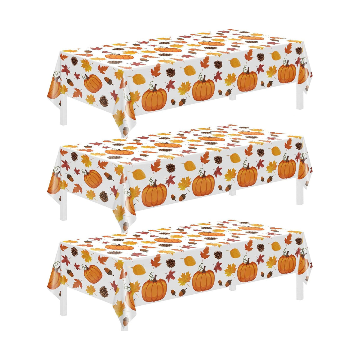 Childom 3 Pack Thanksgiving Tablecloth,Thanksgiving Decorations 54x108 Inch Disposable Plastic Tablecloth,Fall Pumpkin Maple Leaf Party Table Cover for Home Table Decor Dinner Birthday Party Supplies