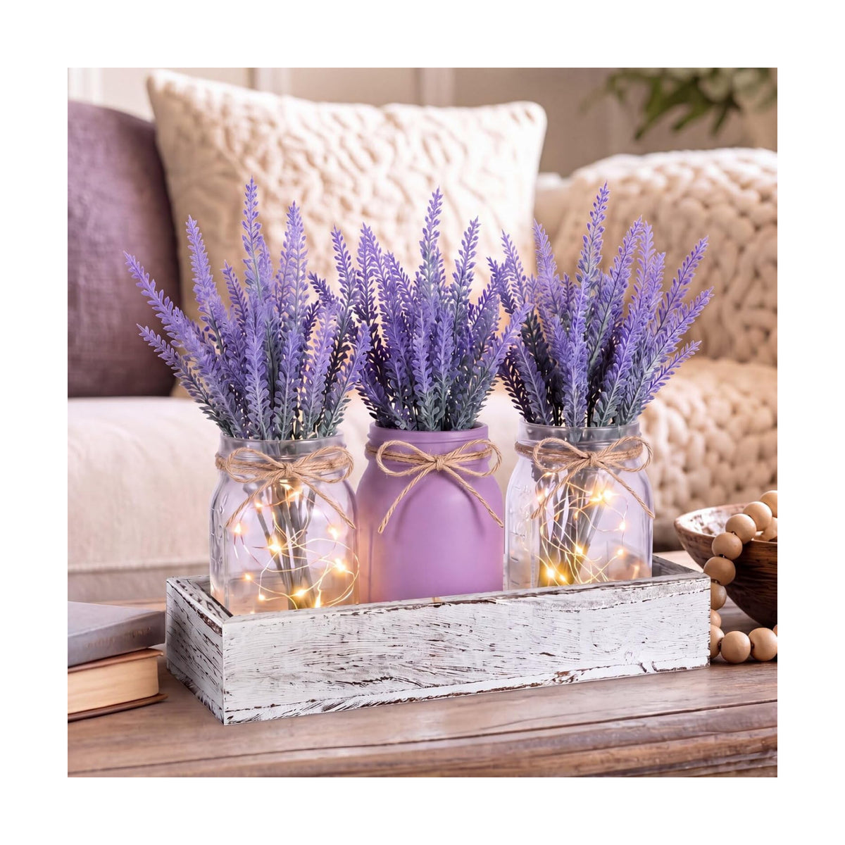 Unittype 3 Pack Lavender Mason Jars Centerpiece for Table Purple Mason Jars