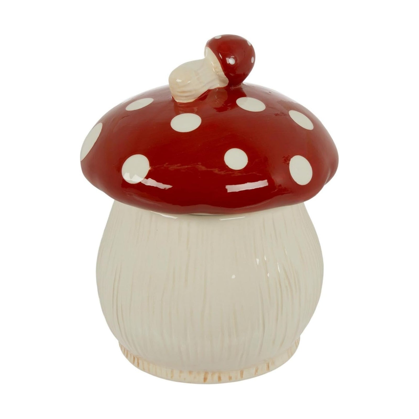 Mushroom Ceramic Cookie Jar / Red, White
