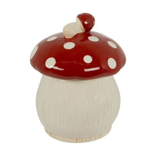 Mushroom Ceramic Cookie Jar / Red, White