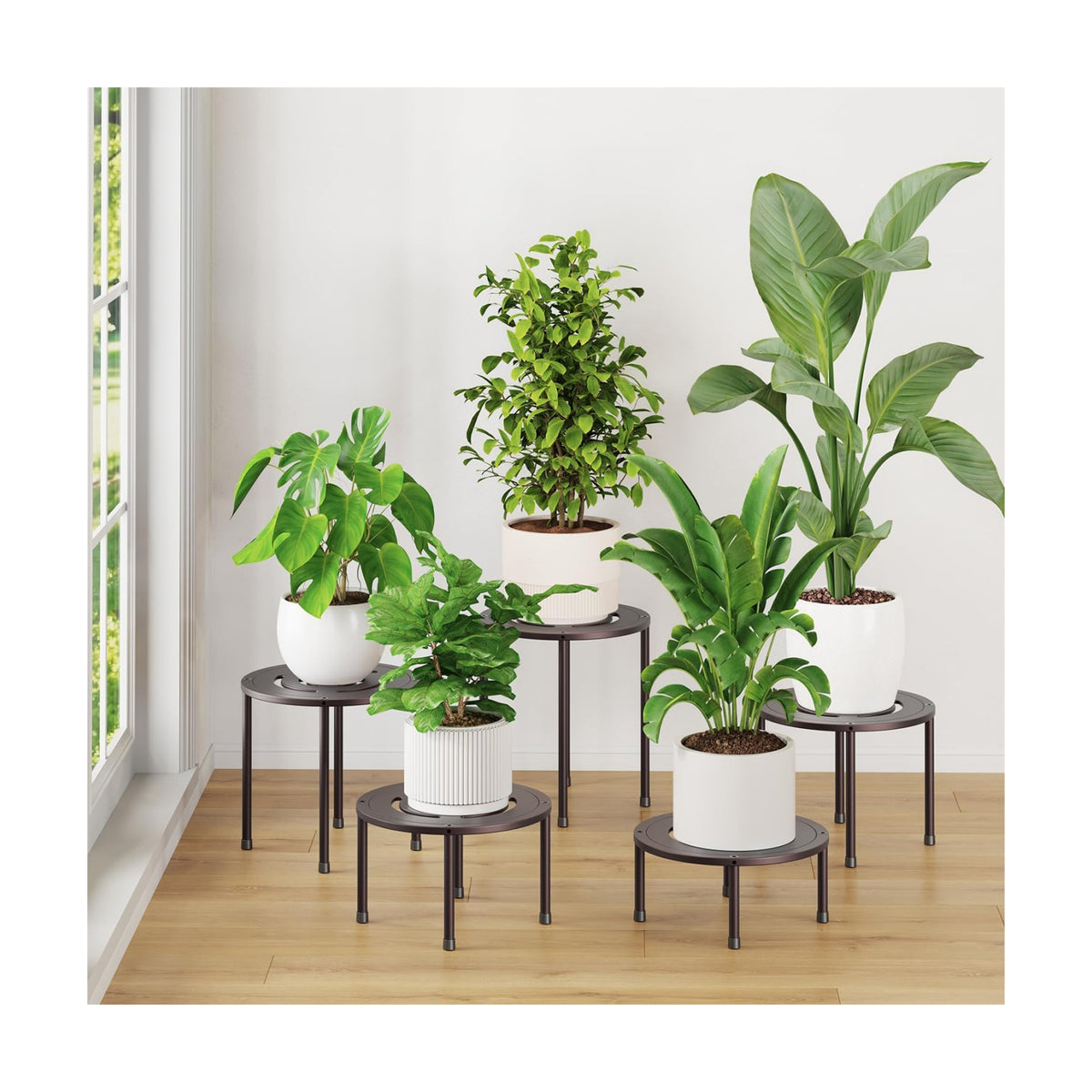 iDavosic.ly 5-Pack Metal Plant Stands for Indoor Outdoor, 10'' Small Bronze | Flower Pot Holder, Anti-Rust Heavy Duty