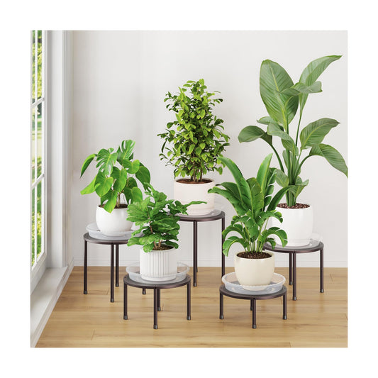 iDavosic.ly 5-Pack Metal Plant Stands with 5 Plant Saucer Tray, 10'' Bronze | Flower Pot Holder, Heavy Duty Iron Stool