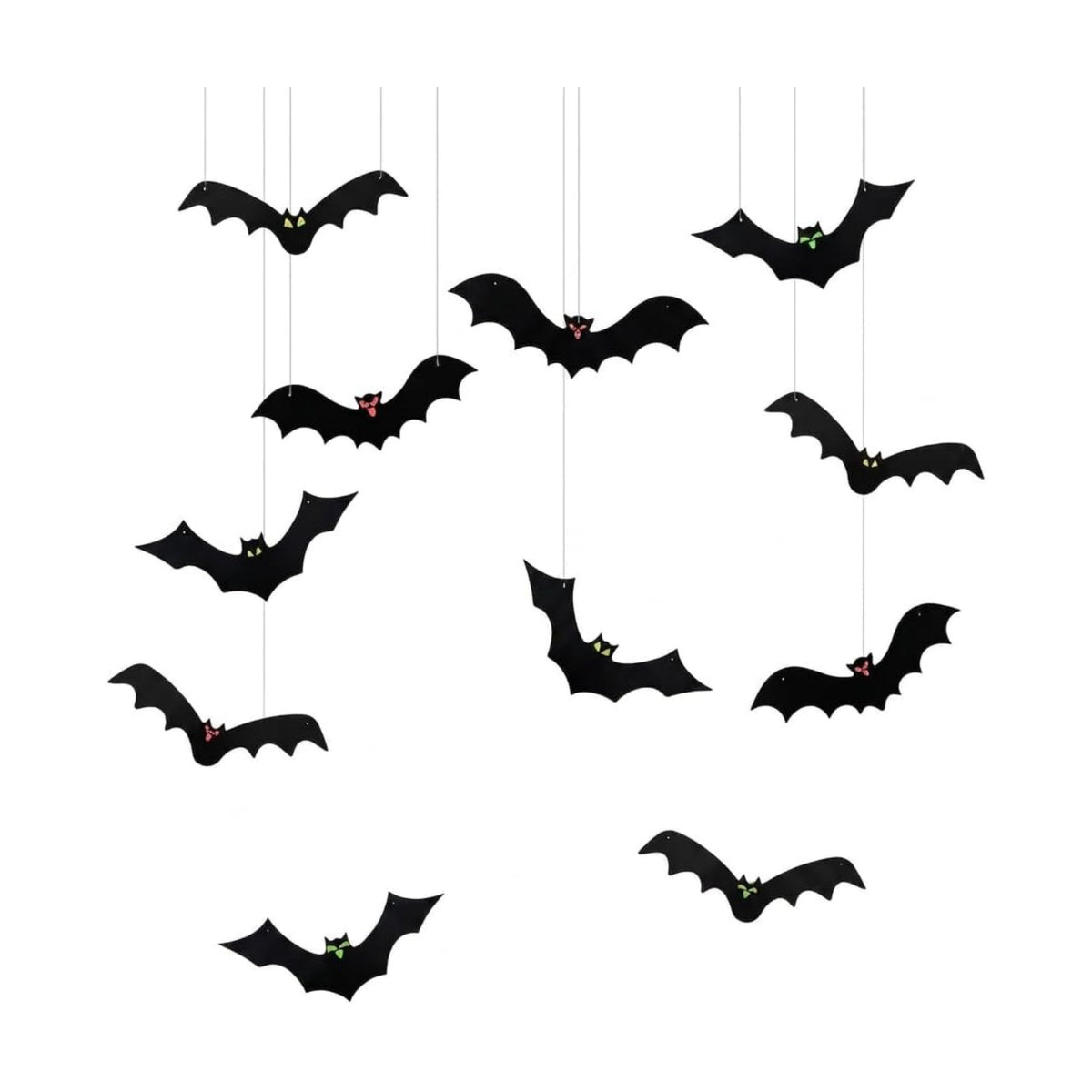 JoFAN 12 Pack Halloween Hanging Bats 3D Realistic Spooky Black Flying Bat for Halloween Decorations Outdoor Indoor Yard Lawn Halloween Party Supplies