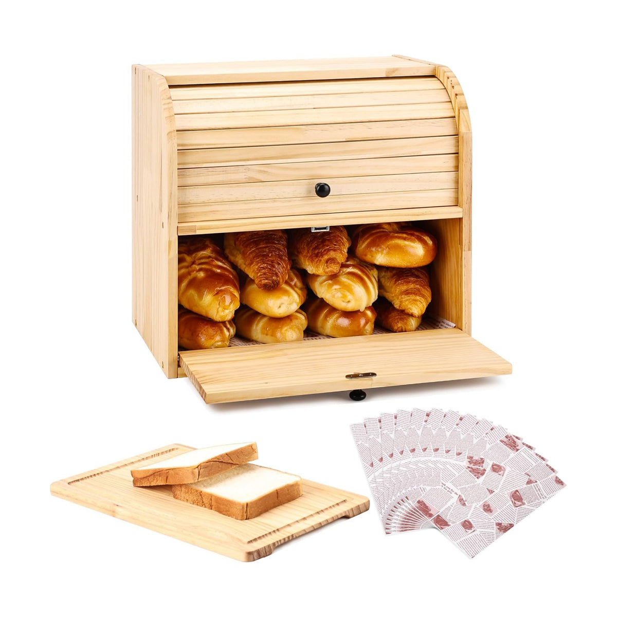 Alpeir Roll Top Bread Box with Cutting Board for Kitchen Countertop | Large Breadbox with Ventilation Holes, Double