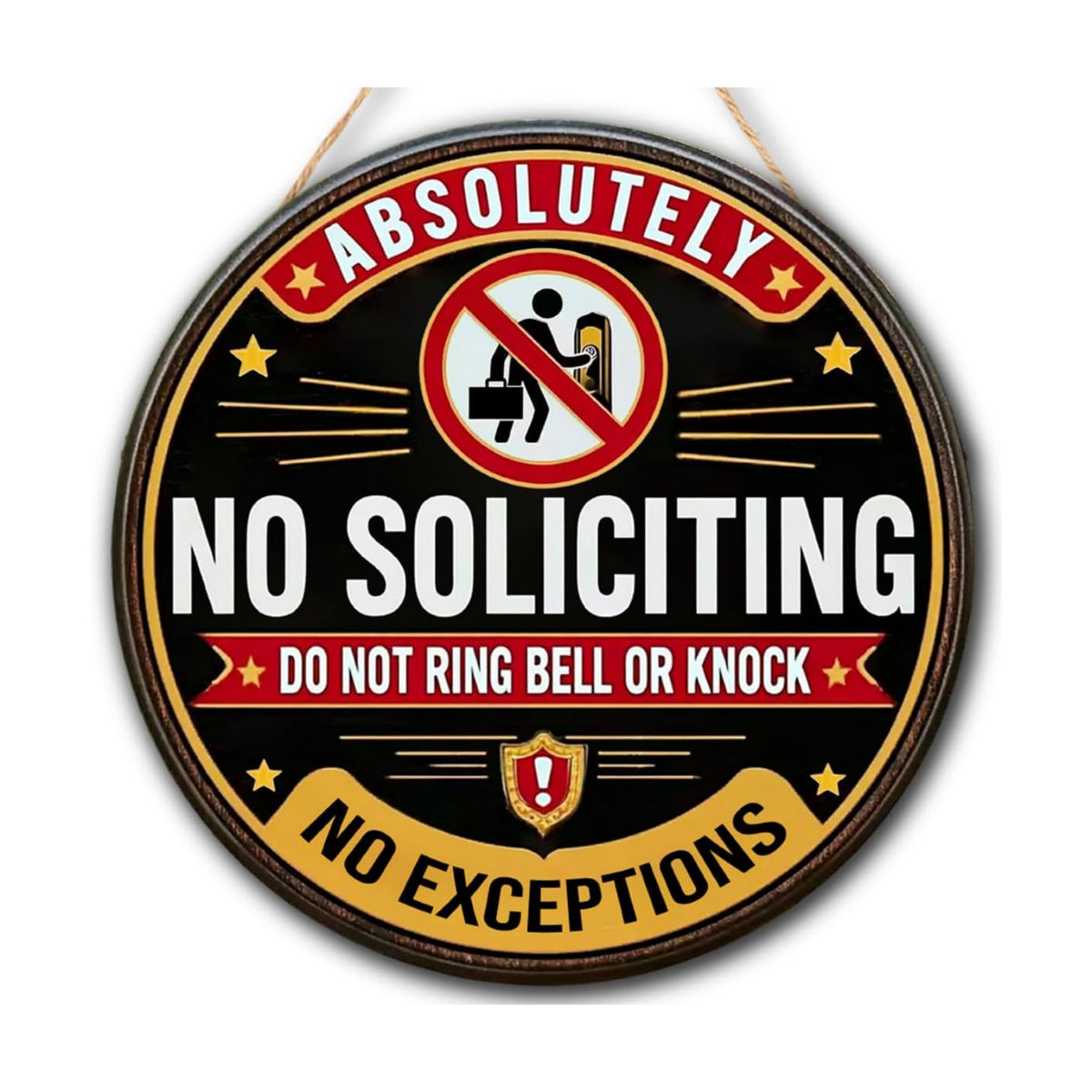 Absolutely No Soliciting Wooden Hanging Sign for House Front Door, Don't Knock or Ring Doorbell Sign for Private Property
