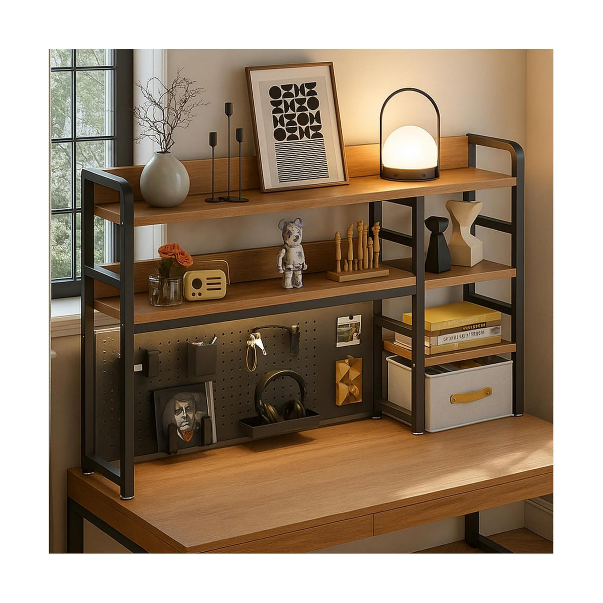 Desktop Bookshelf, pegboard Storage and Organization Rack, Dorm Desk Shelf, Desk Hutch, Desktop Storage for Office