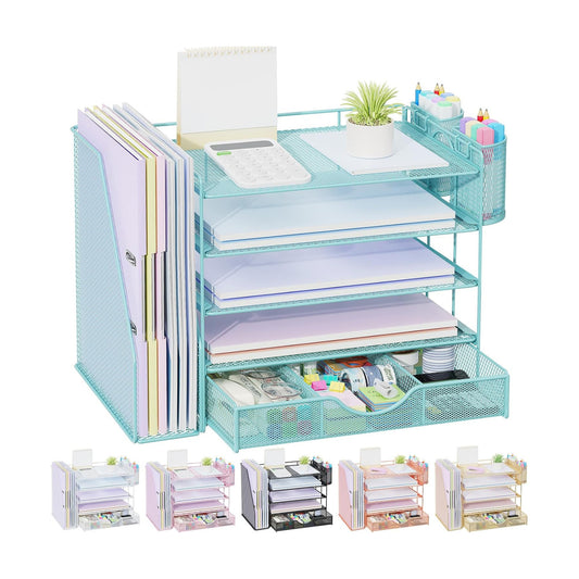gianotter 5-Tier Desk Organizer with Drawers and File Holders | Letter Trays and Pen Holders - Workspace Accessories