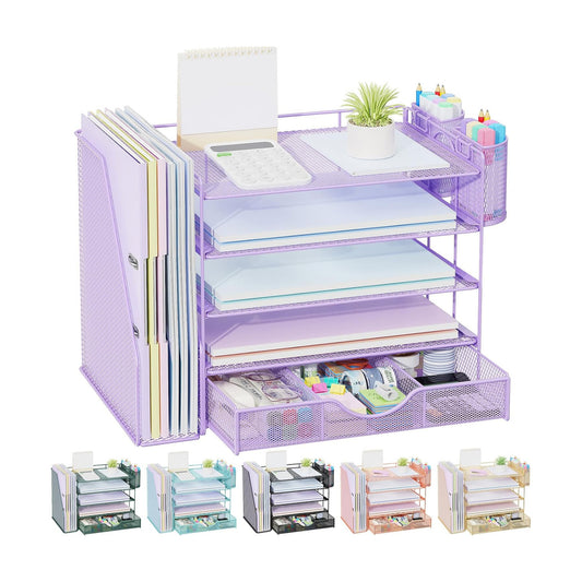 gianotter 5-Tier Desk Organizer with Drawers and File Holders | Letter Trays and Pen Holders - Workspace Accessories