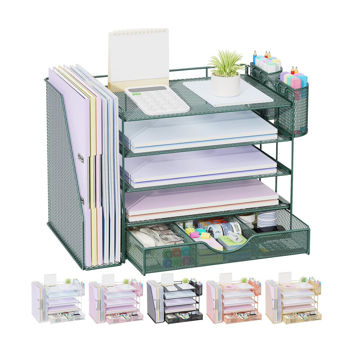 gianotter 5-Tier Desk Organizer with Drawers and File Holders | Letter Trays and Pen Holders - Workspace Accessories