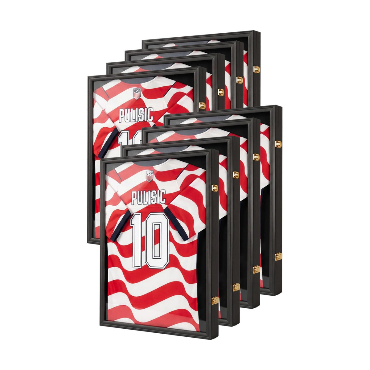 Large Jersey Frame Display Case Jersey Shadow Box Black 8PC | Wall Mounted, UV Protection Acrylic,Wood, Fits Football