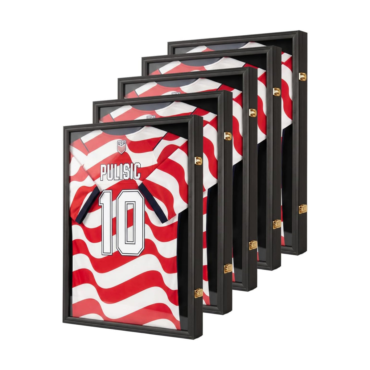 Large Jersey Frame Display Case Jersey Shadow Box Black 5PC | Wall Mounted, UV Protection Acrylic,Wood, Fits Football